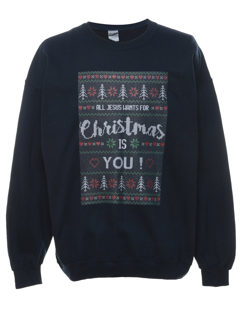Navy Christmas Sweatshirt - XL