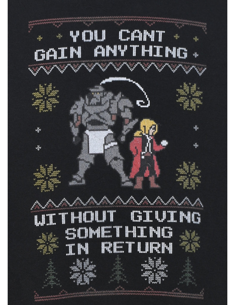 Printed Black Christmas Sweatshirt - L