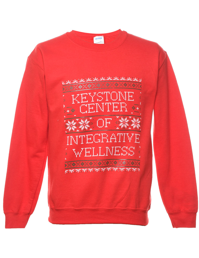 Red Festive Design Printed Sweatshirt  - S