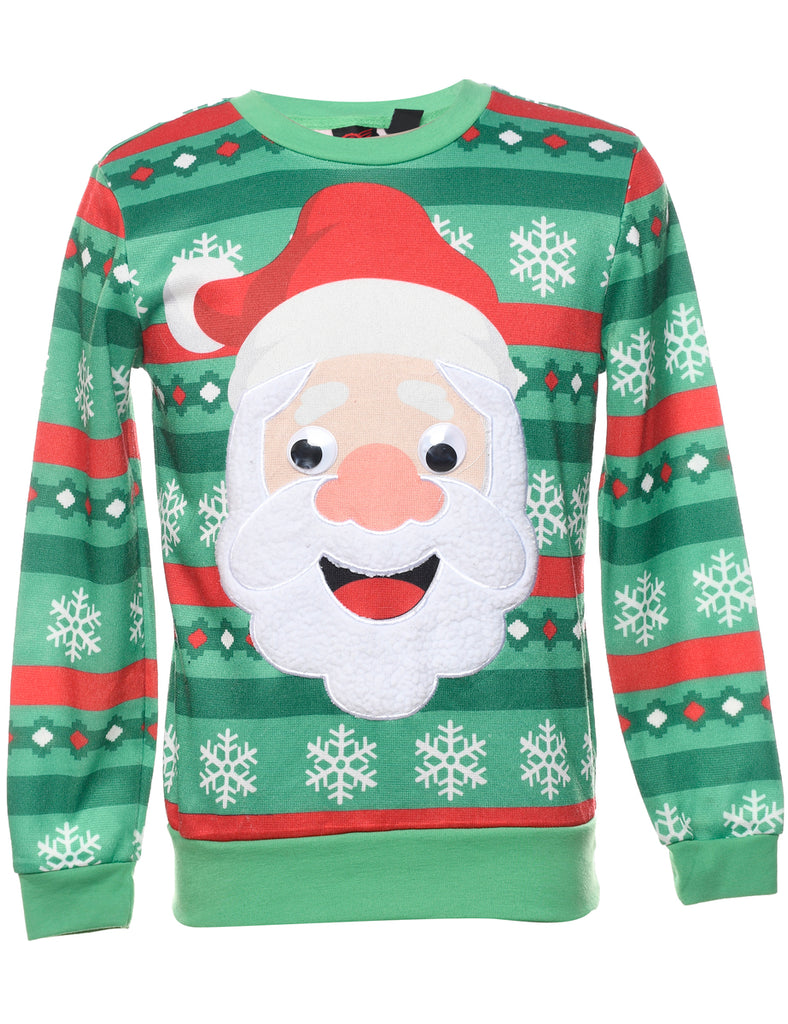 Santa Claus Design Red & Green Christmas Sweatshirt - M