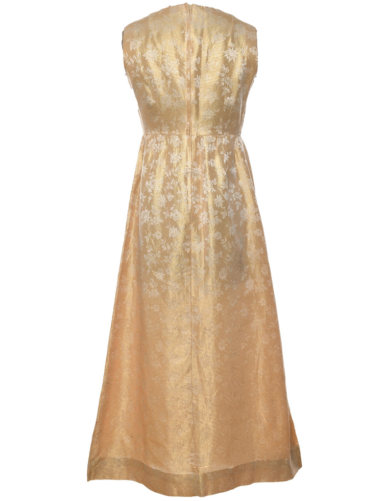 1970s Gold Sleeveless Jacquard Maxi Dress - M