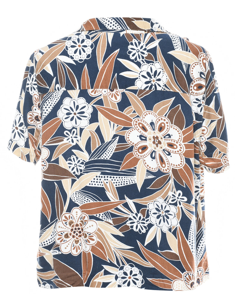 Alfred Dunner Navy & Brown Hawaiian Shirt - XL