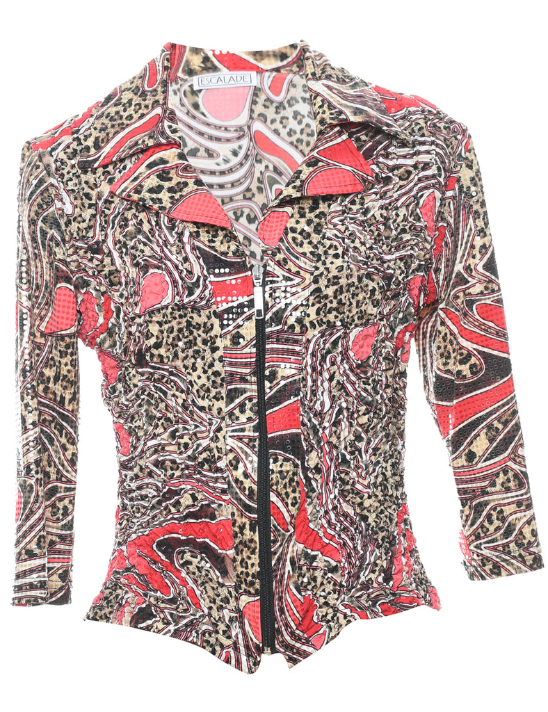 Animal Print Patterned Y2K Sequined Evening Jacket - M