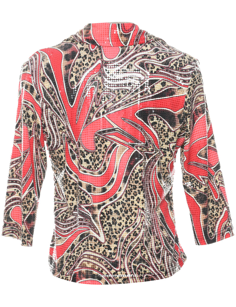 Animal Print Patterned Y2K Sequined Evening Jacket - M