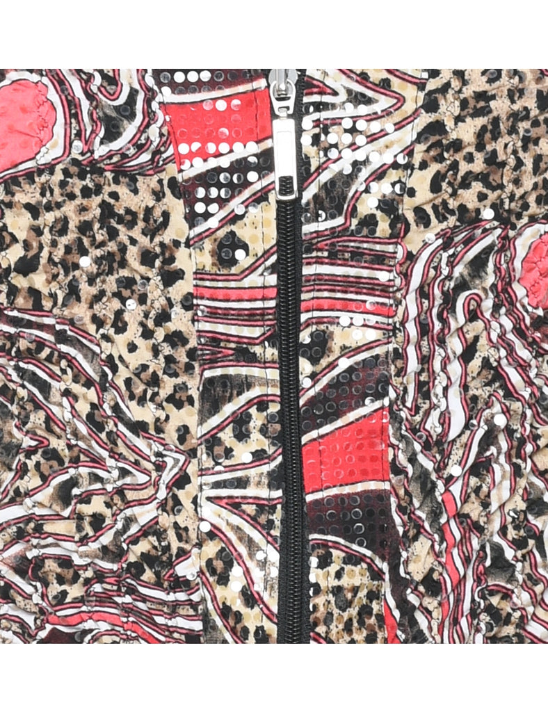 Animal Print Patterned Y2K Sequined Evening Jacket - M