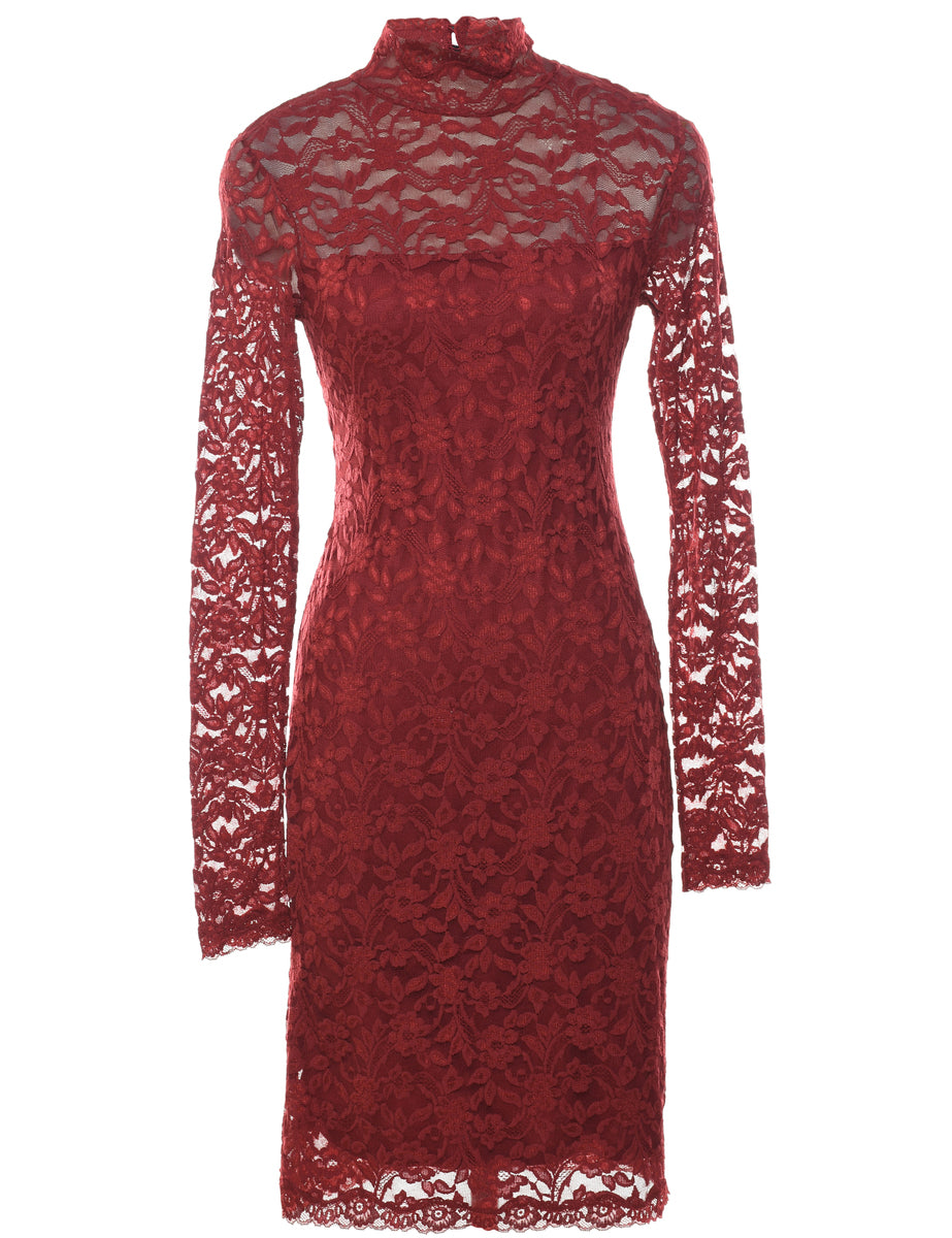 Women's Backless Maroon Floral Lace Evening Dress Red, S Beyond Retro