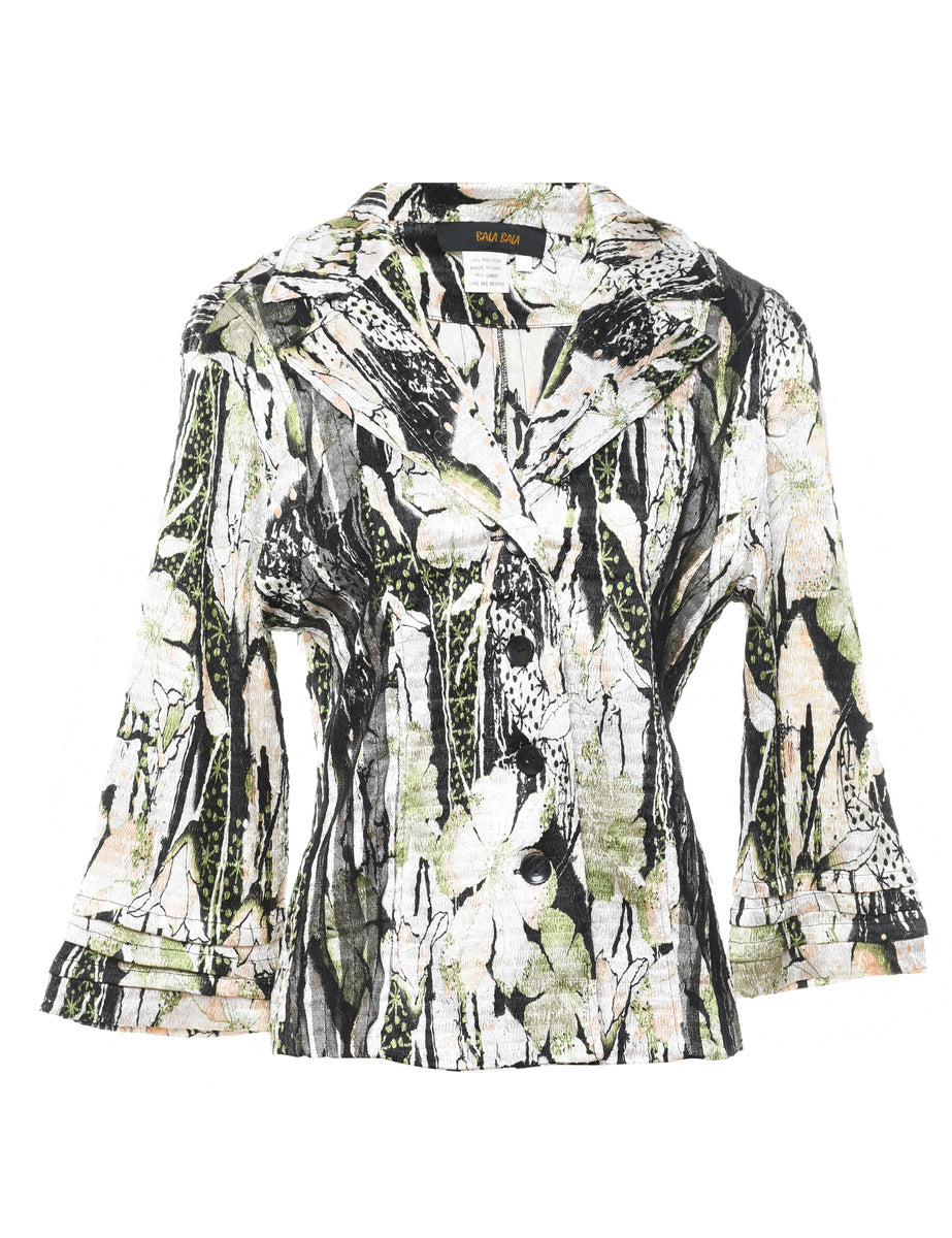 Women's Bala Bala Floral Pattern Light Green Grey Bell Sleeve