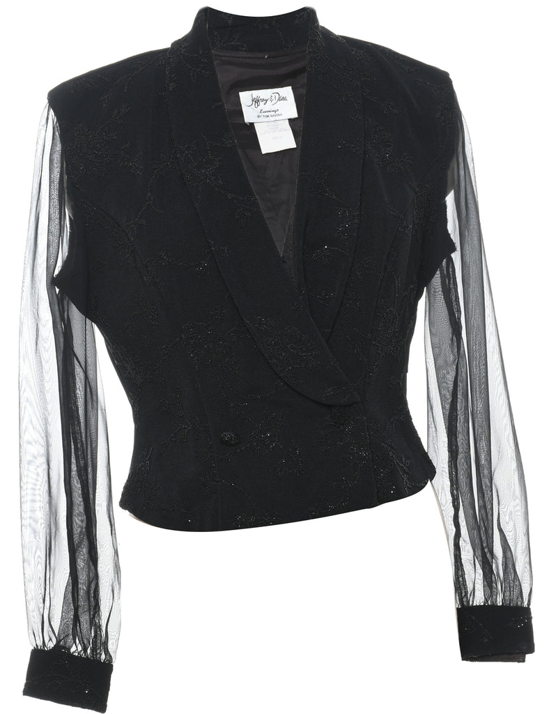 Beaded Black Sparkly Evening Jacket - L