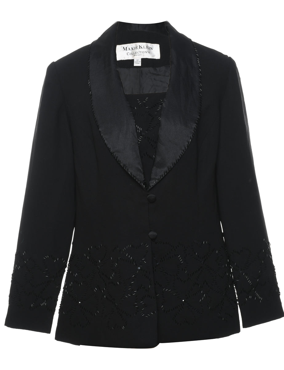 Women's Beaded Black Sparkly Evening Jacket Black, L | Beyond Retro ...