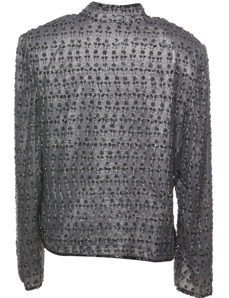 Beaded Grey Floral Evening Jacket - L