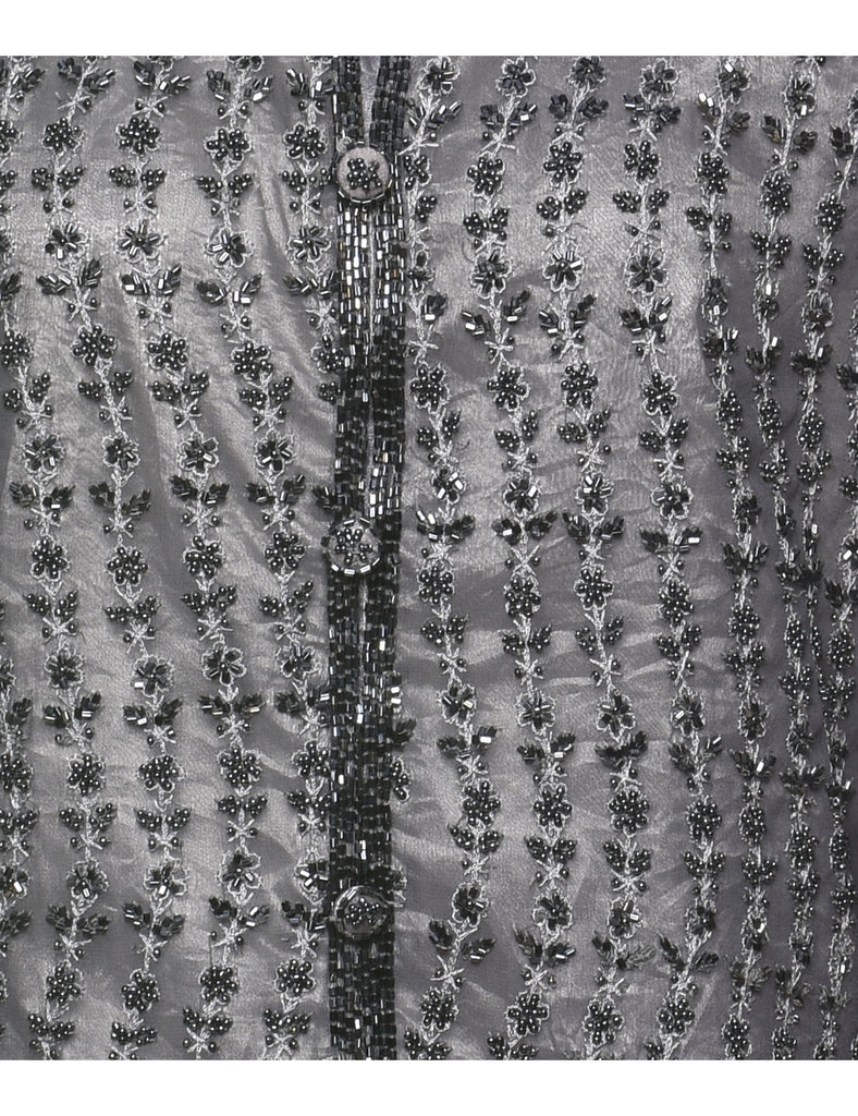 Beaded Grey Floral Evening Jacket - L