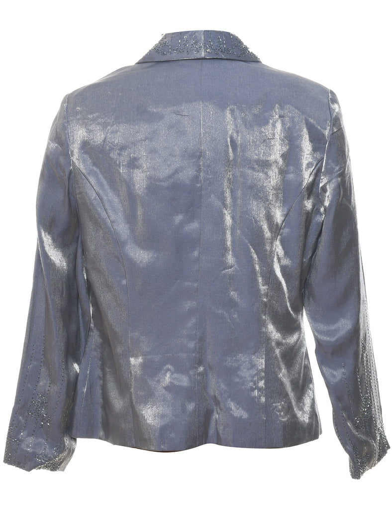 Beaded Light Grey Blazer Style Evening Jacket - M