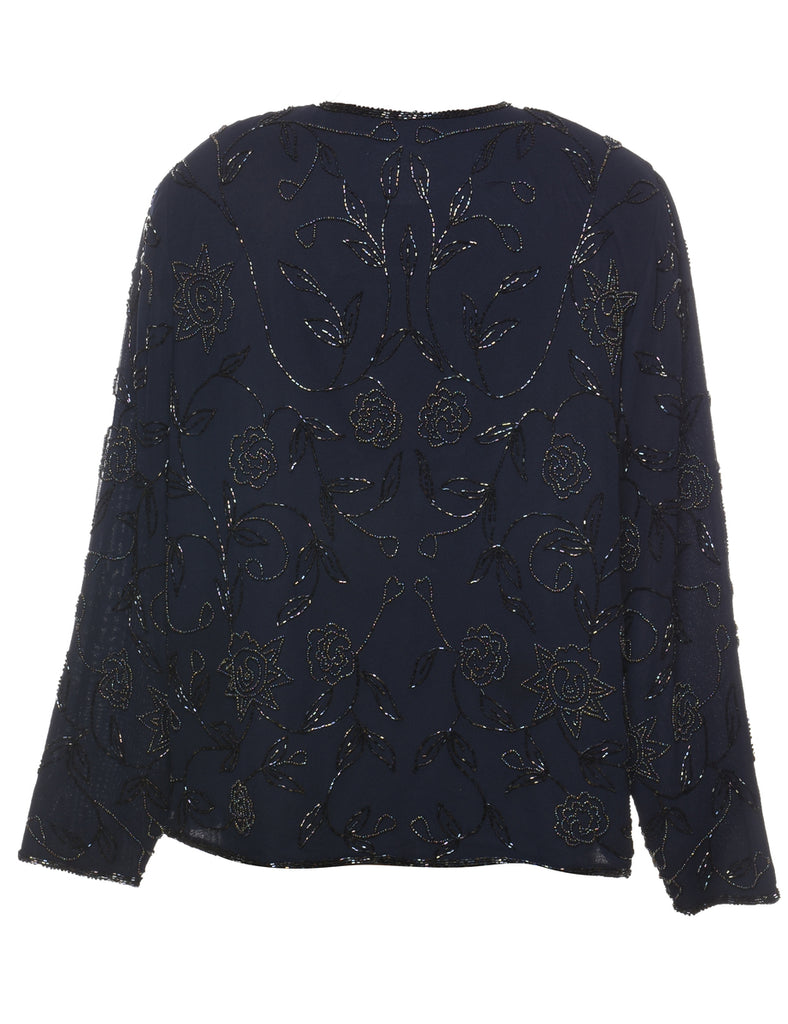 Beaded Navy Evening Jacket - M