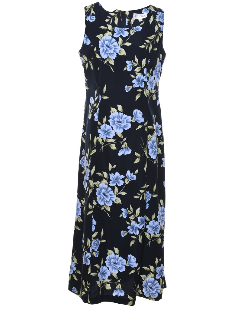 Black Floral Print Maxi Dress - M