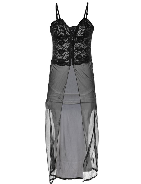 Women's Black Lace Trim Nightdress Black, S