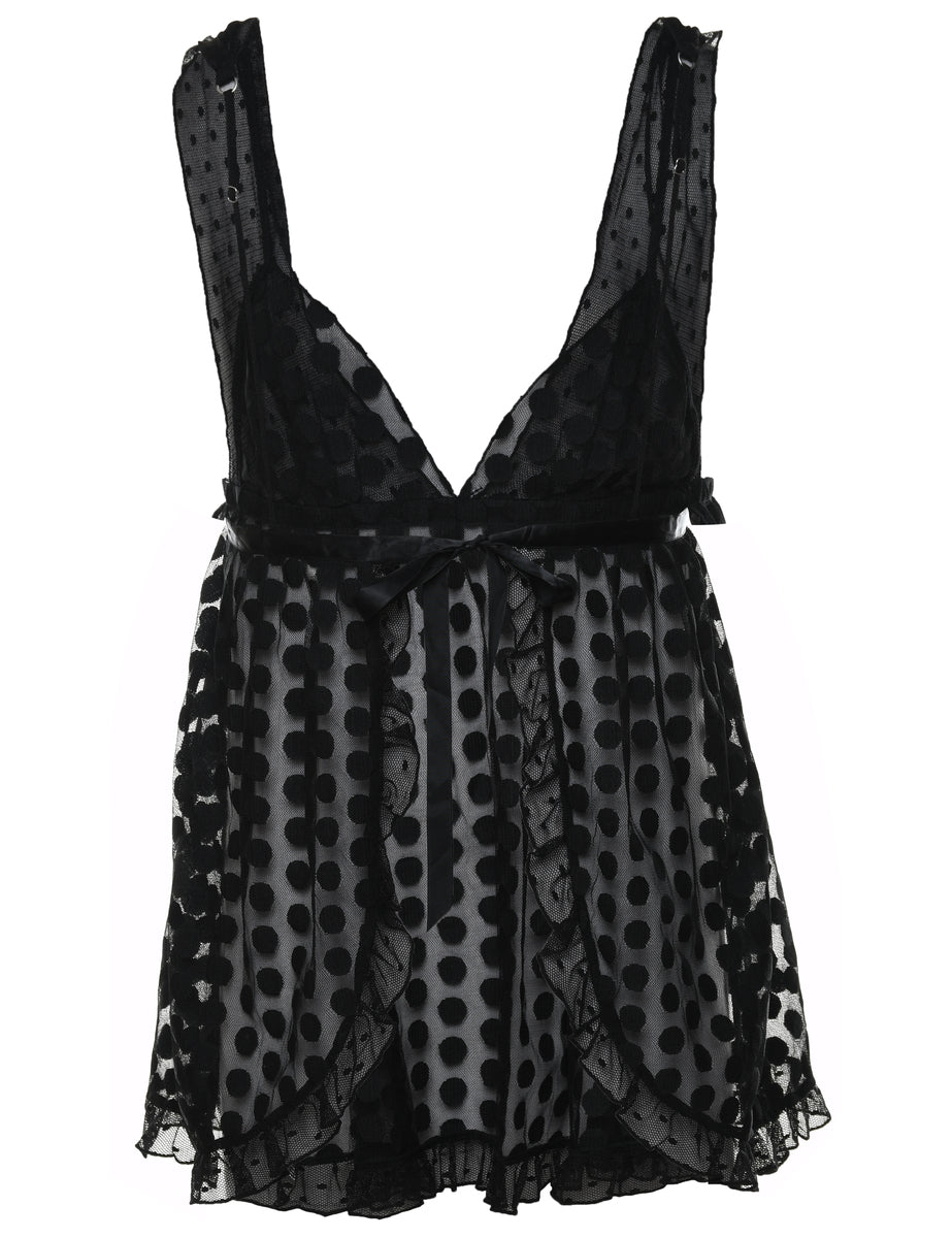 Women s Black Polka Dot Print Victoria s Secret Babydoll Black M Beyond Retro