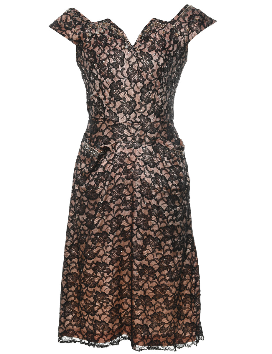 Women's Black & Rose Floral Lace 1960s Evening Jacket Black, M | Beyond Retro Women's Black & Rose Floral Lace 1960s Evening Jacket Black, M | Beyond Retro