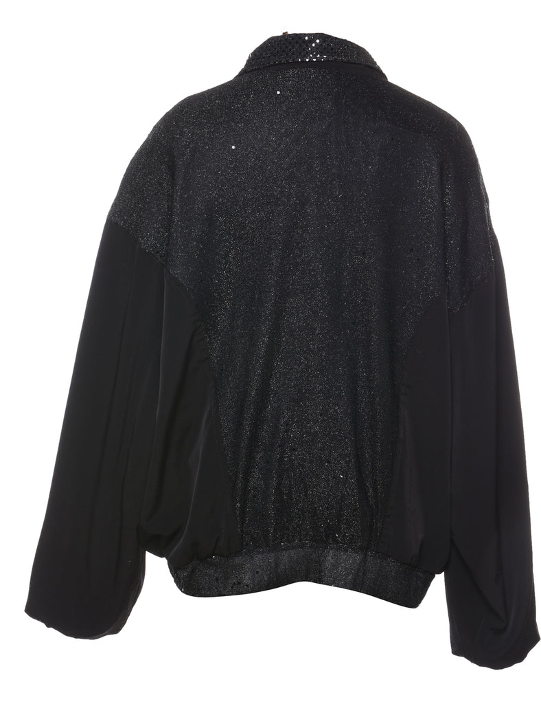 Black Sequined Zip-Front Evening Jacket - L