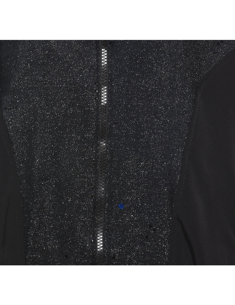 Black Sequined Zip-Front Evening Jacket - L