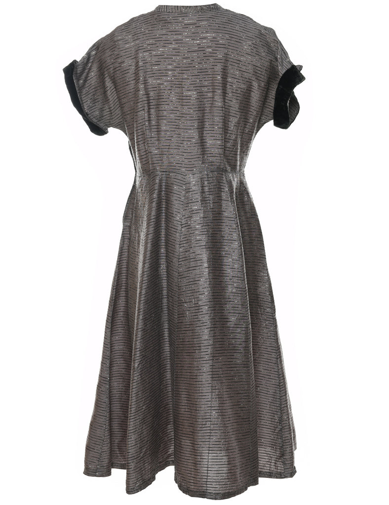 Black & Silver Sparkly Contrast Trim Vintage Dress - M