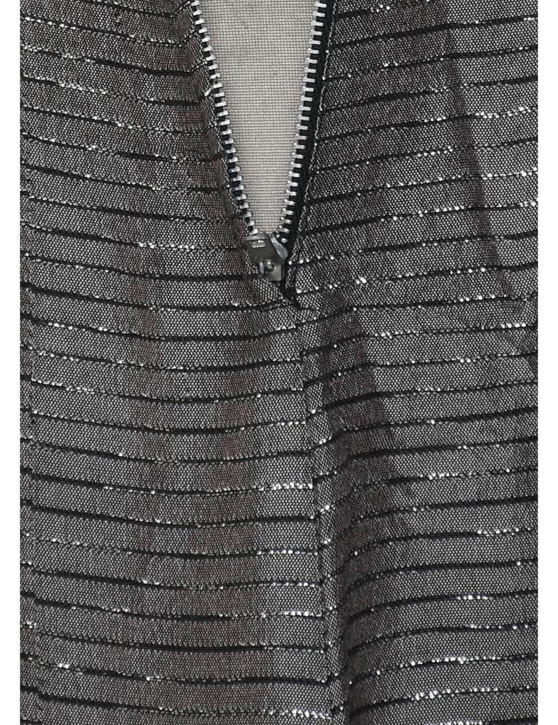 Black & Silver Sparkly Contrast Trim Vintage Dress - M