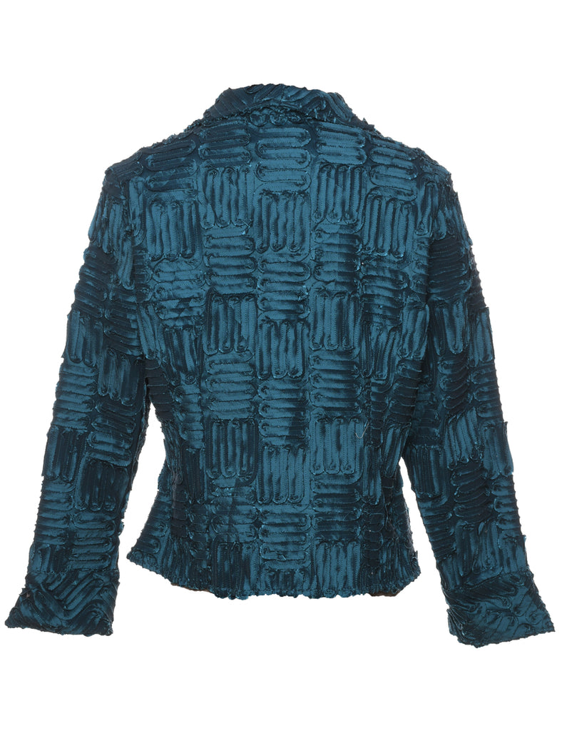 Blue Ruffled Metallic Zip-Front Evening Jacket - L
