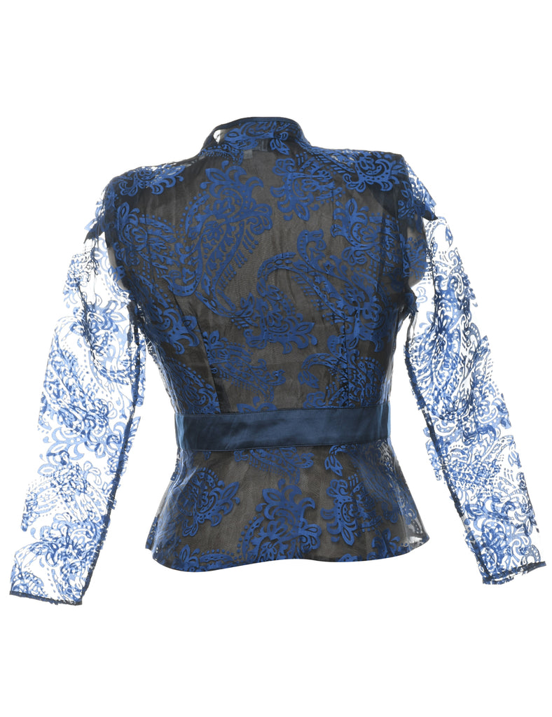 Blue Sheer Lace Evening Jacket - M
