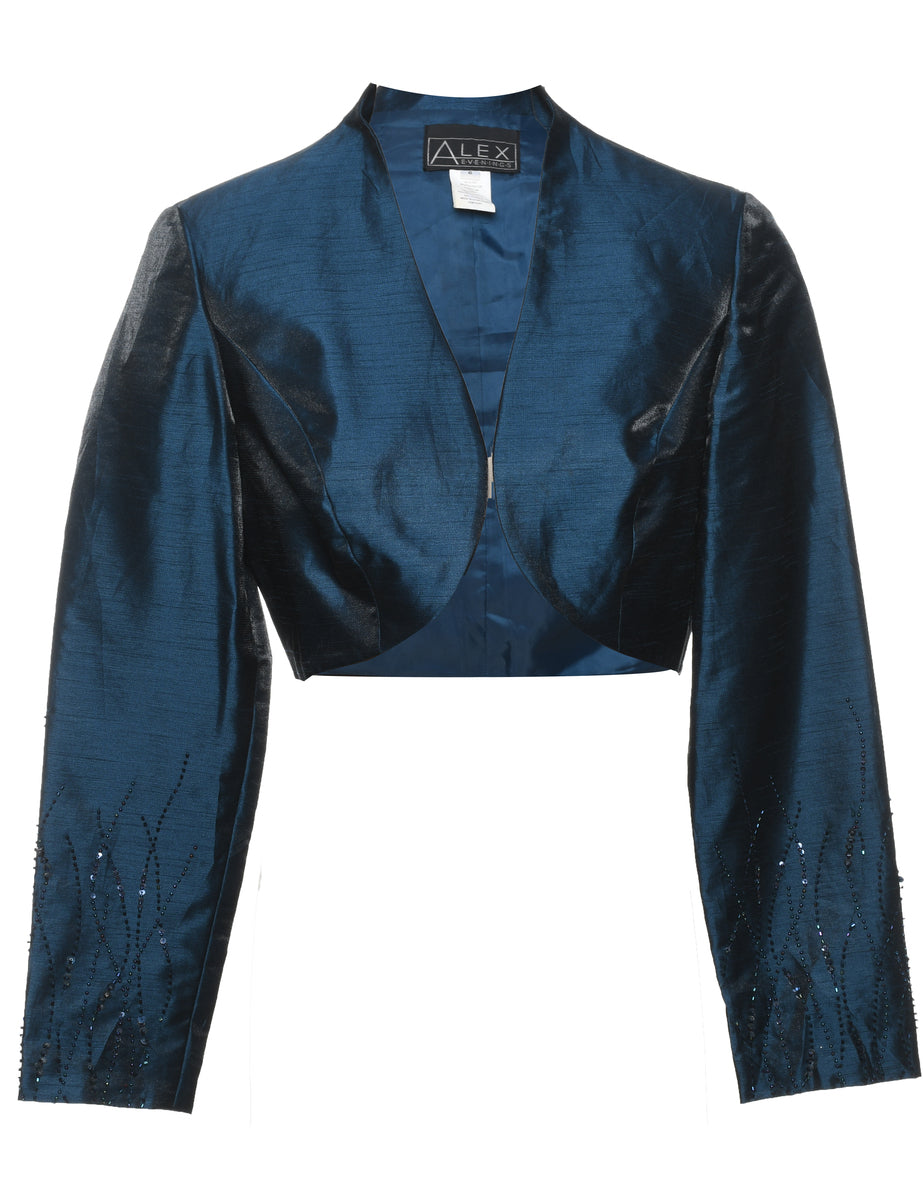 Women s Bolero Navy Metallic Evening Jacket Blue M Beyond Retro