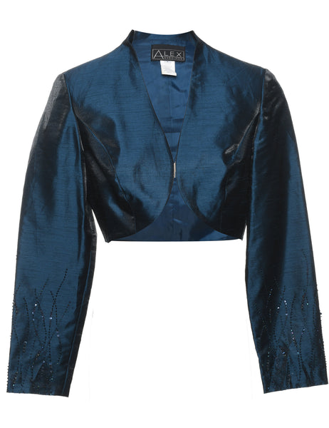 Women's Bolero Navy Metallic Evening Jacket Blue, M Beyond Retro