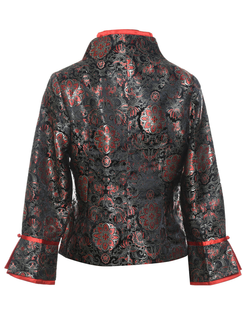 Brocade Design Black & Red Metallic Evening Jacket - L