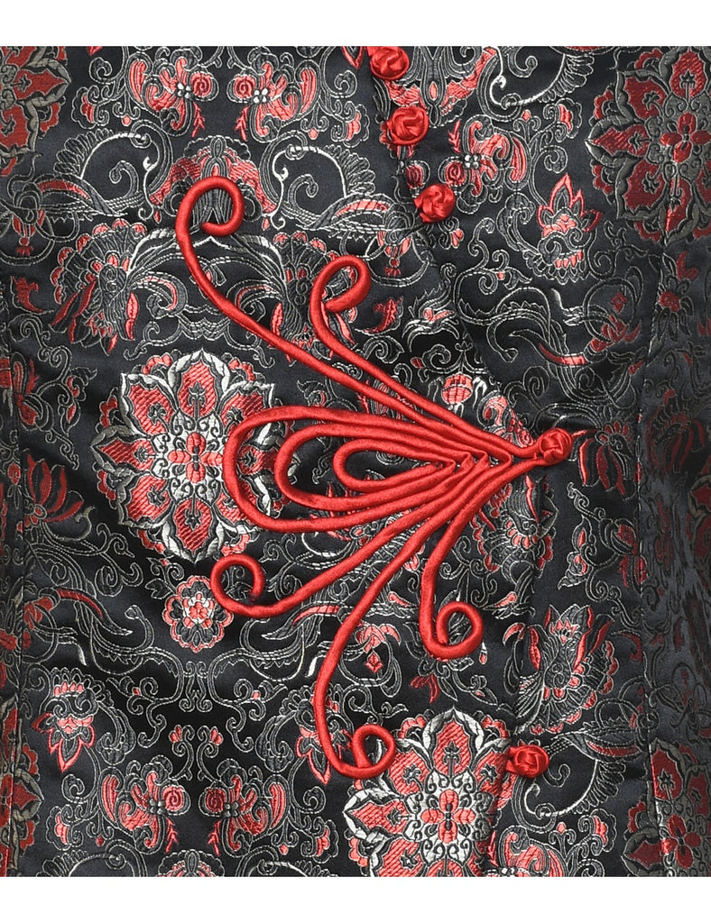 Brocade Design Black & Red Metallic Evening Jacket - L