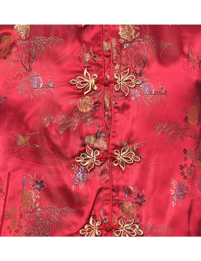 Brocade Design Red Traditional Evening Jacket - M