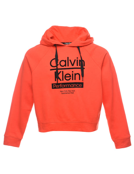 Women s Calvin Klein Cropped Calvin Klein Black Red Printed Hoodie Red M Beyond Retro