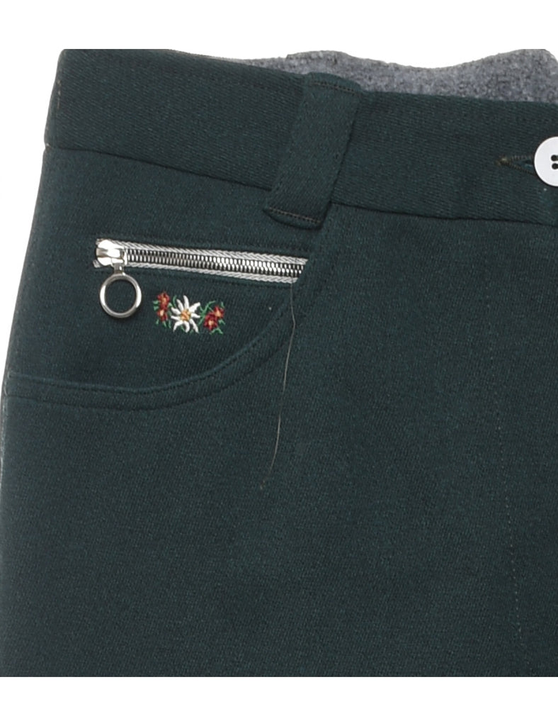 Dark Green Floral Embroidered Stirrup Trousers - W30 L30