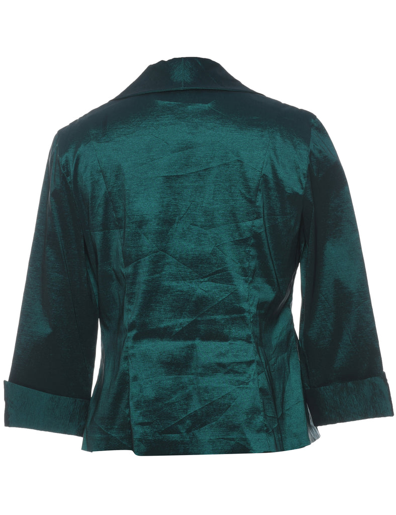 Dark Green Metallic Button-Front Evening Jacket - M