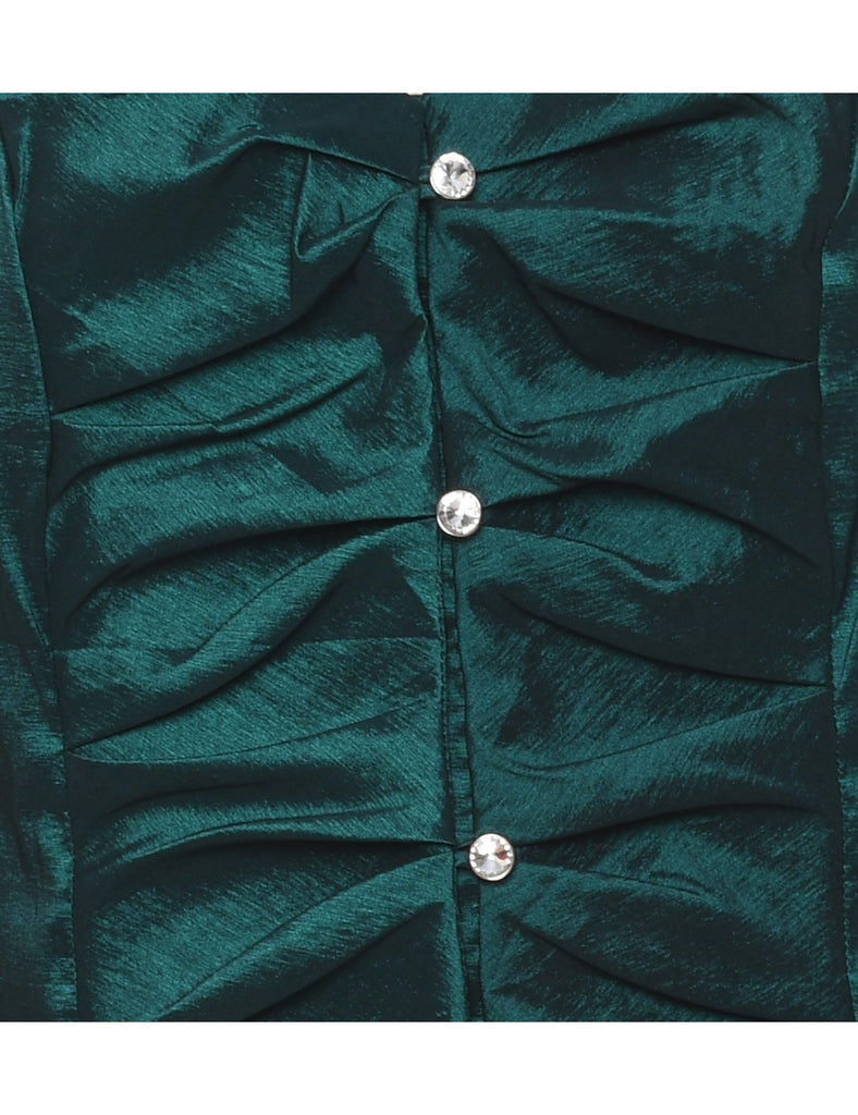 Dark Green Metallic Button-Front Evening Jacket - M