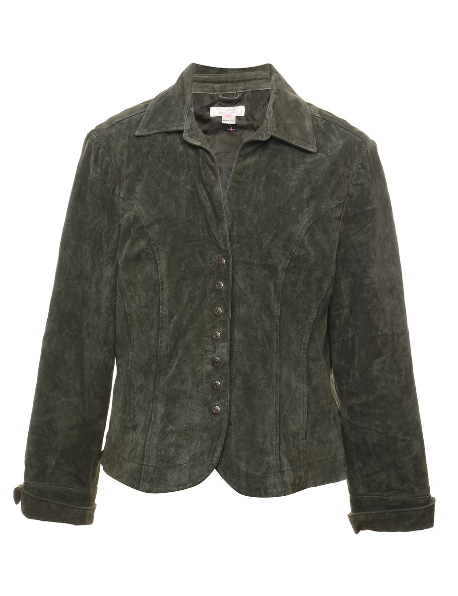Women s Dark Green Suede Jacket Green L Beyond Retro