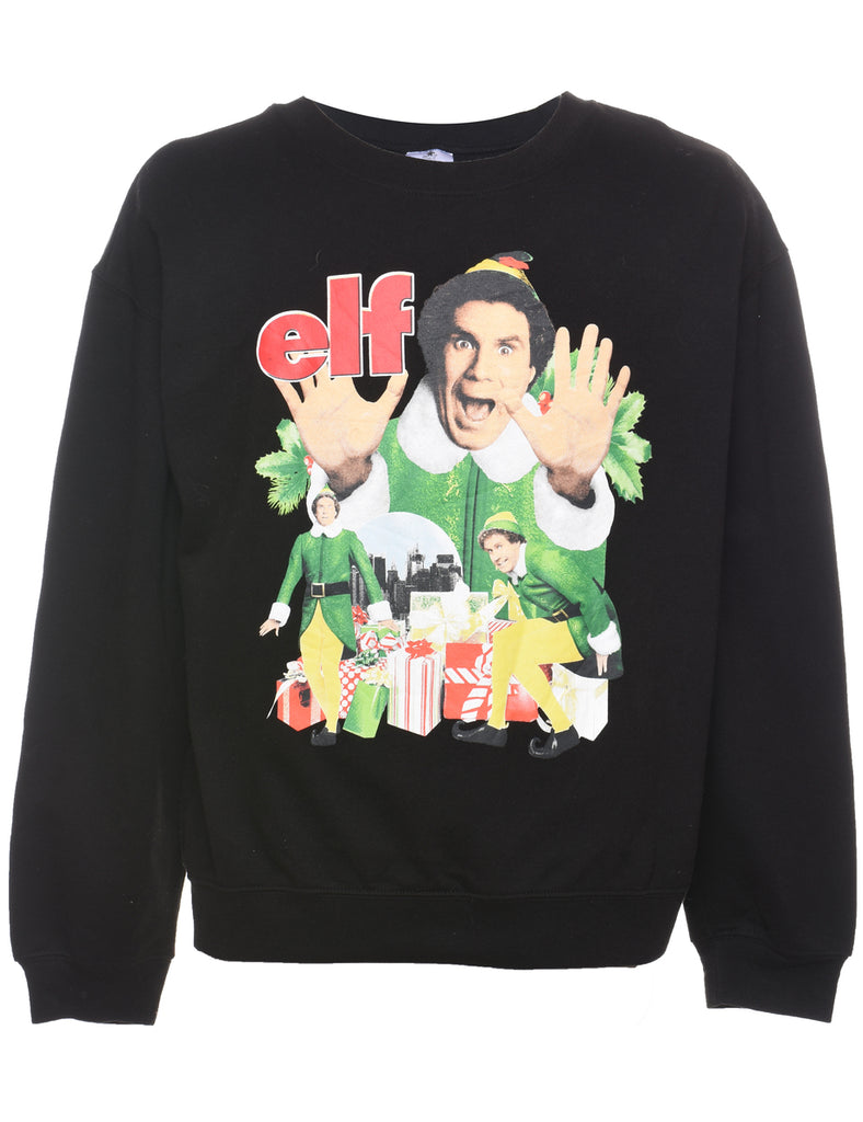 Elf Design Black Christmas Sweatshirt - L