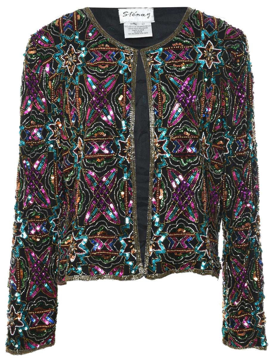 Women s Embellished Multi Colour Silk Evening Jacket Multi