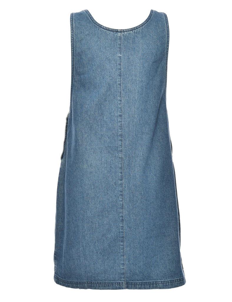 Embroidered Denim Pinafore Dress - M