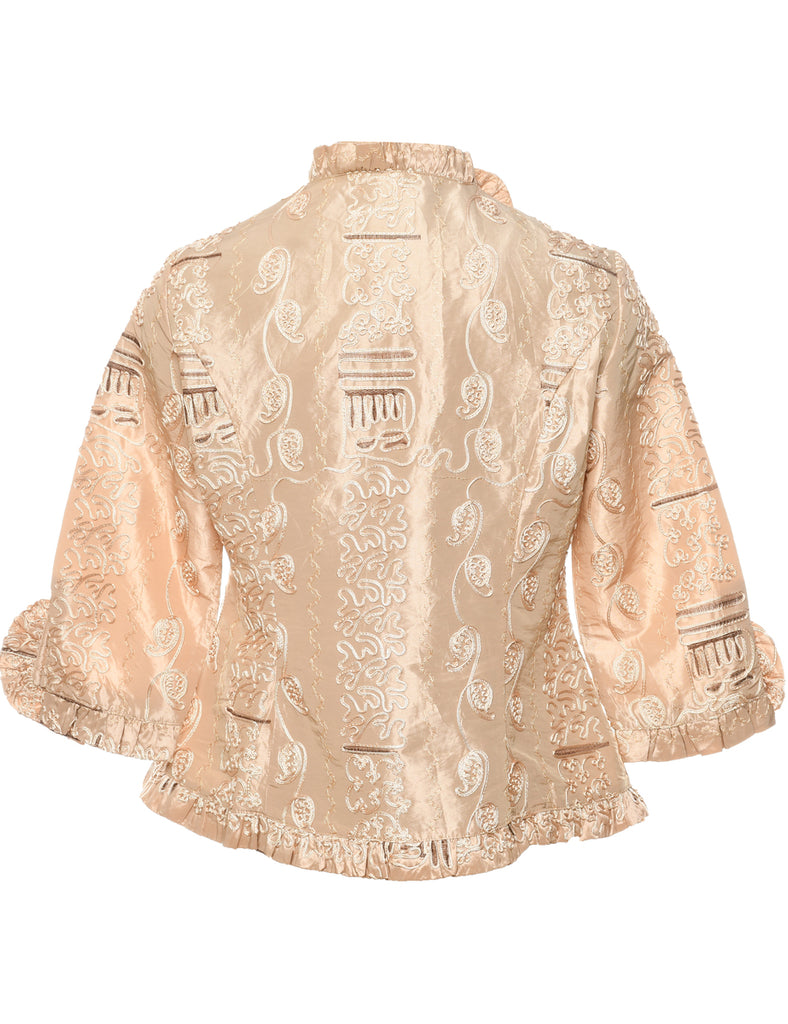Embroidered Gold Metallic Evening Jacket - S