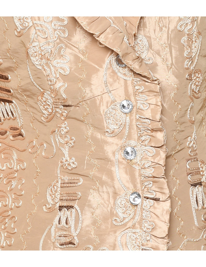 Embroidered Gold Metallic Evening Jacket - S