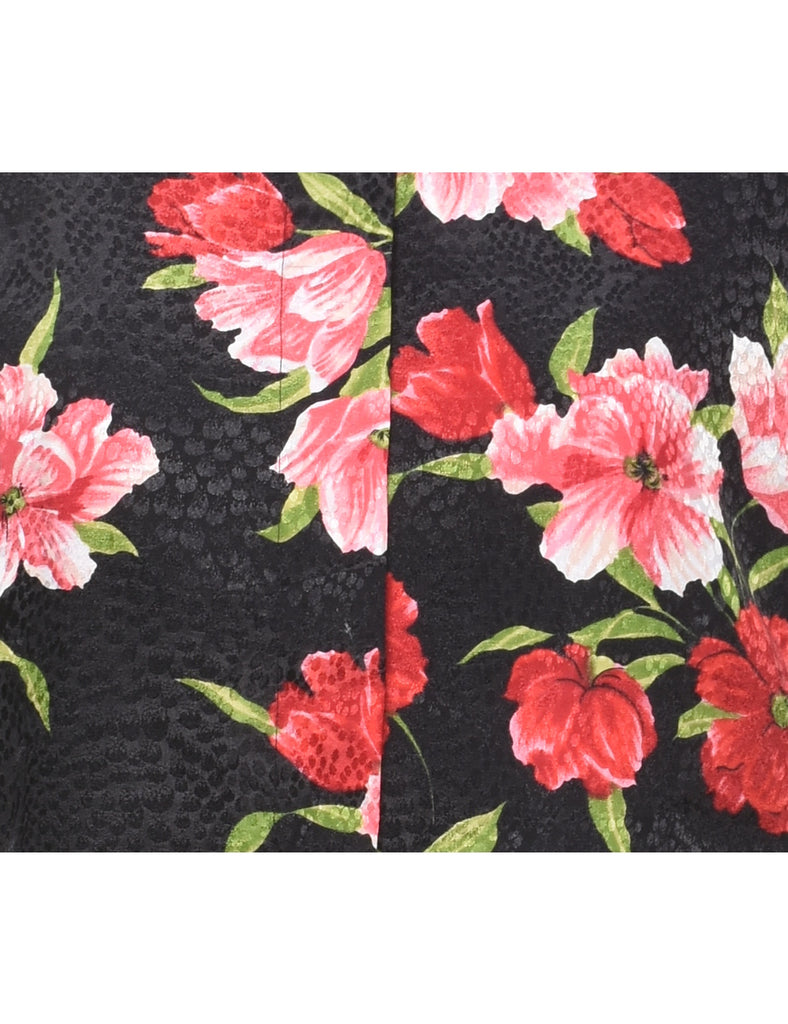 Floral Pattern Black & Pink 1980s Evening Jacket - L