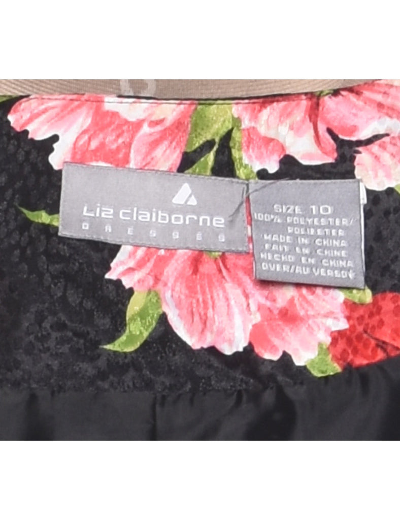 Floral Pattern Black & Pink 1980s Evening Jacket - L