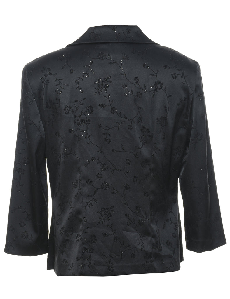 Floral Pattern Black Sparkly Evening Jacket - M