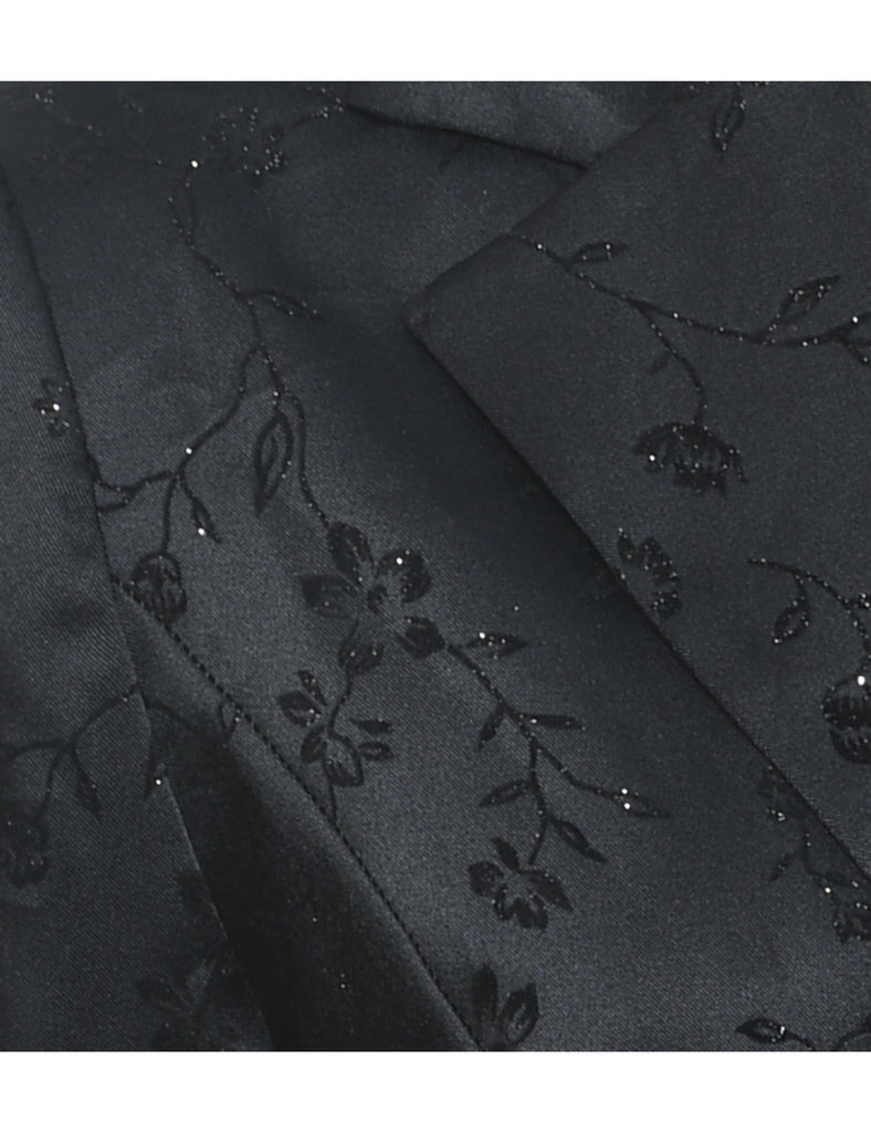 Floral Pattern Black Sparkly Evening Jacket - M
