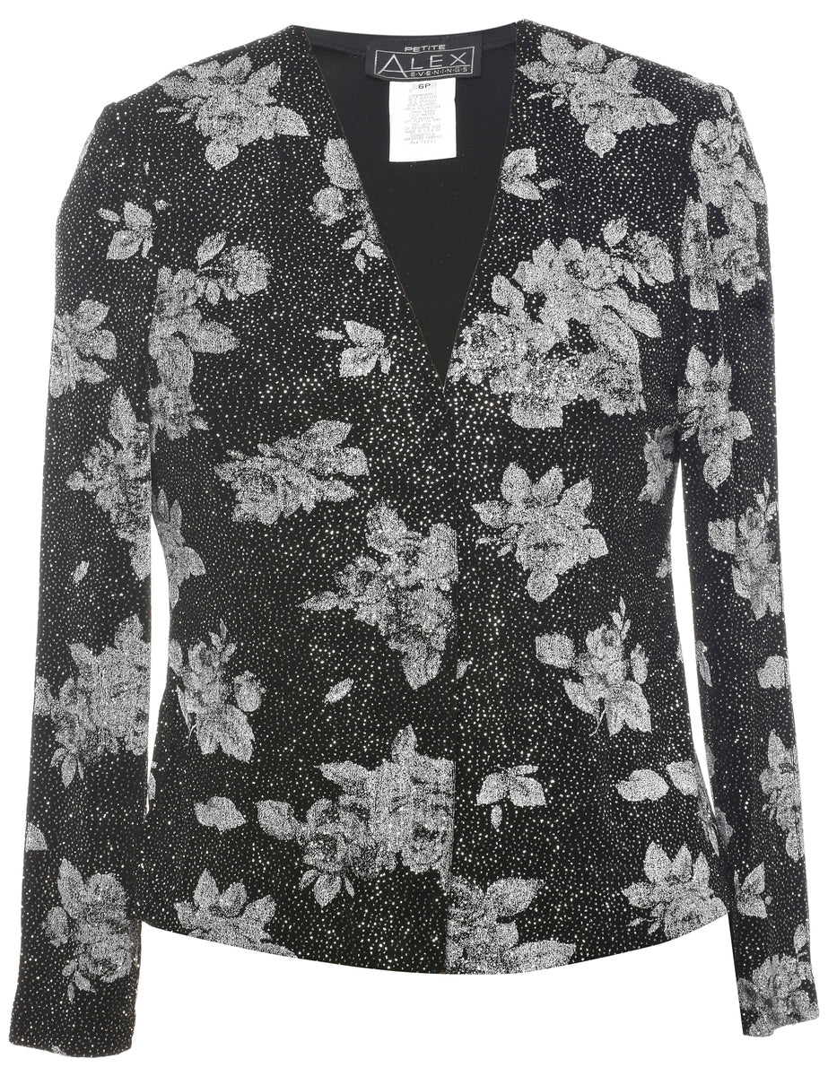 Women s Floral Pattern Evening Jacket Black M Beyond Retro