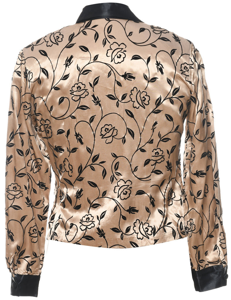 Floral Pattern Gold & Black Metallic Evening Jacket - M