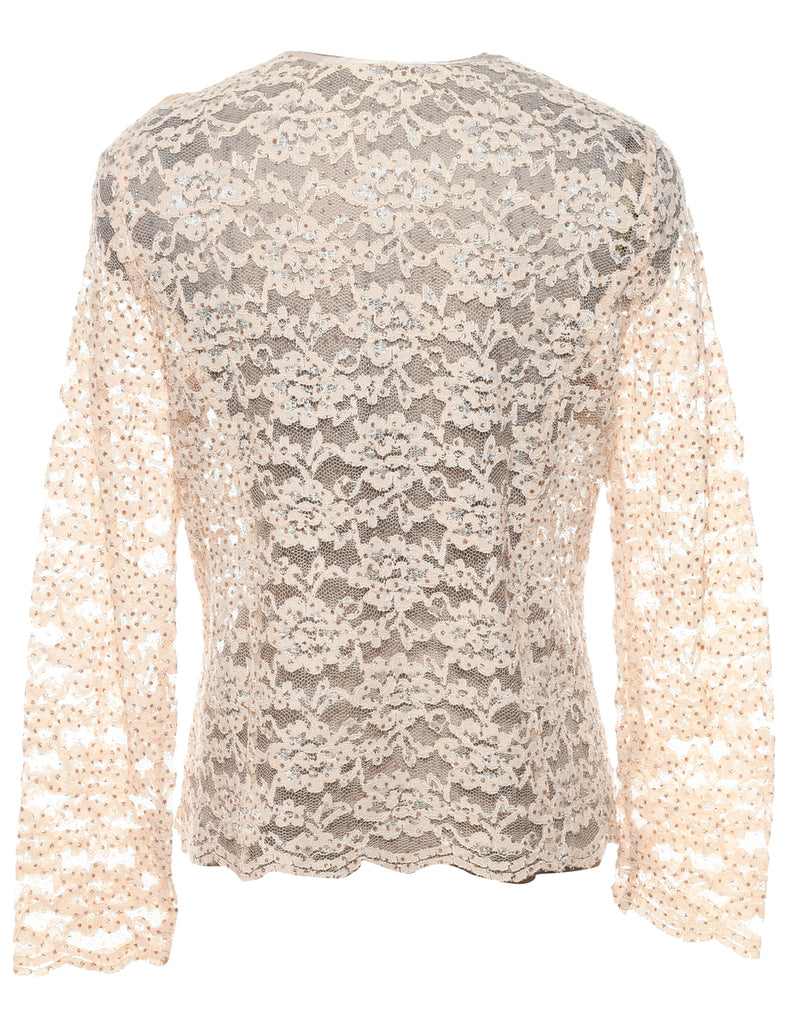 Floral Pattern Lace Off-White Jacket - M