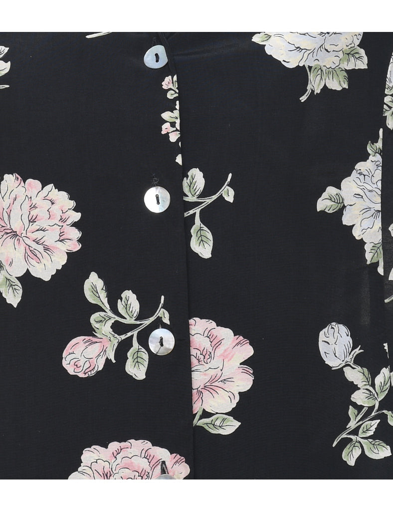Floral Pattern Pale Pink & Black 1990s Waistcoat - L